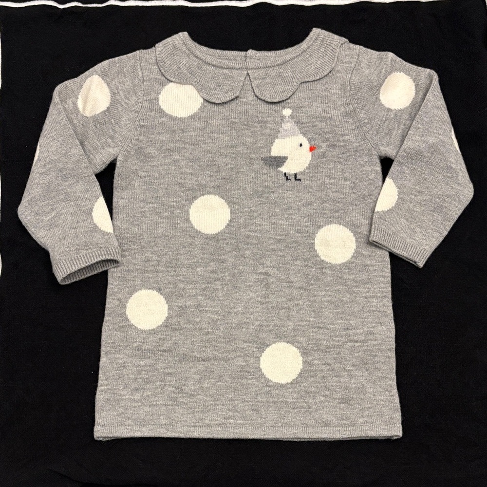 Jacadi Grey Wool Blend Knit Polka Dot Dress